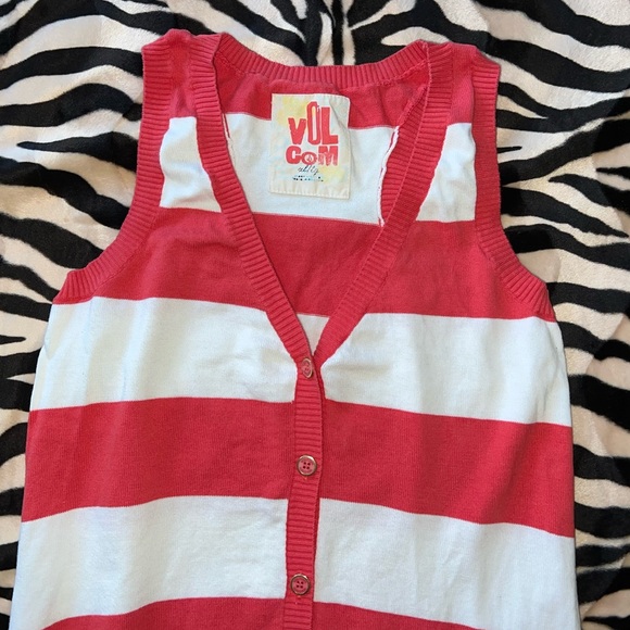 Volcom "Esta Bien" Sweater Vest - Coral/White Stripes Y2K/Skate/Surf Junior's XL - Picture 2 of 16
